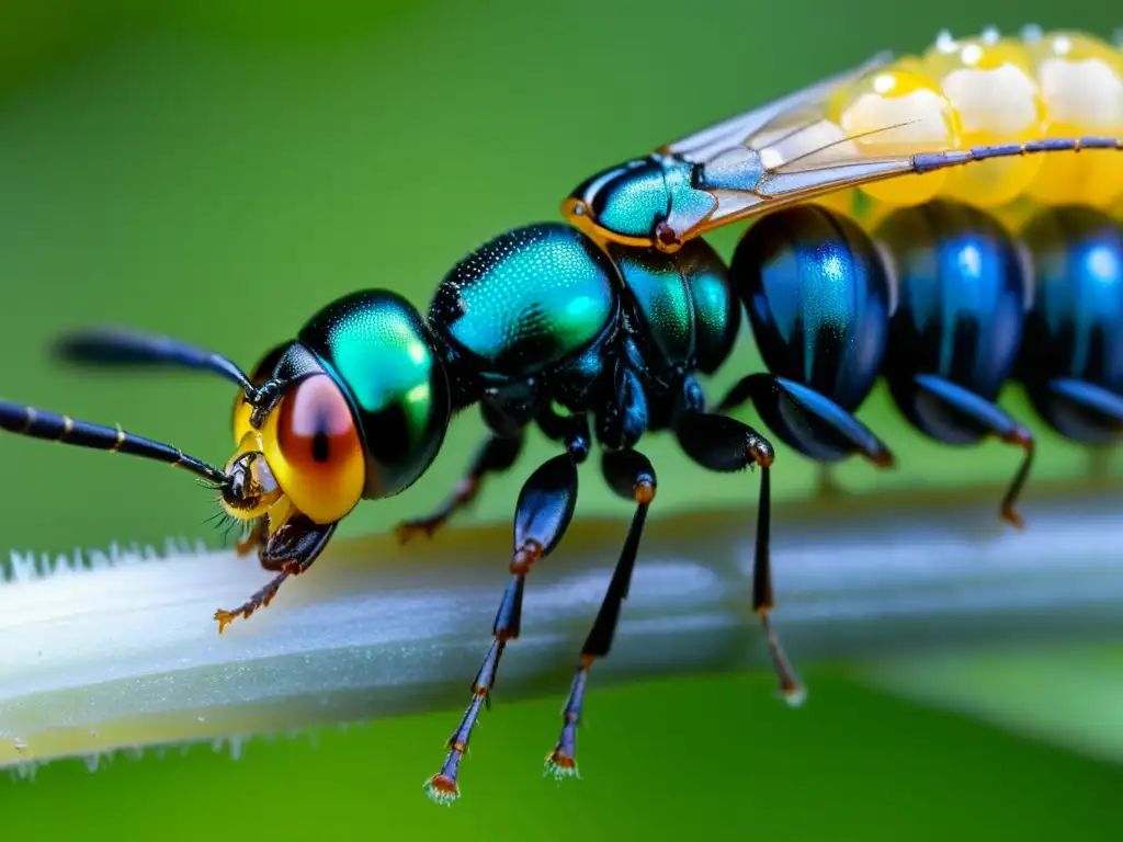 Una impactante imagen de un parasitoide wasp depositando sus huevos dentro de una oruga huésped