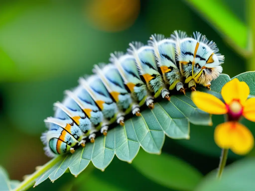 Impactante metamorfosis de insectos en un entorno vibrante, capturando el impacto del cambio climático en la naturaleza