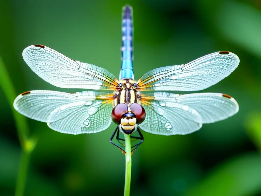 Una impresionante imagen en alta resolución de una libélula vibrante y detallada, mostrando la belleza de esta especie amenazada