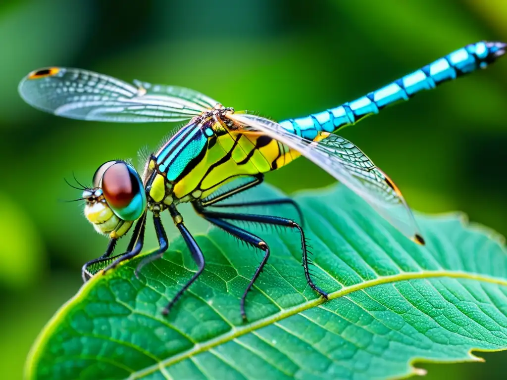 Una impresionante imagen de una libélula iridiscente detallada, revelando la belleza y la evolución de los insectos