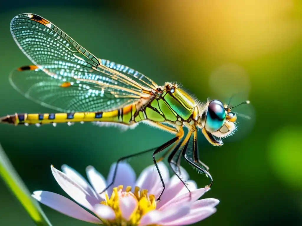 Una impresionante fotografía macro de una libélula reposando en un delicado tallo de flor