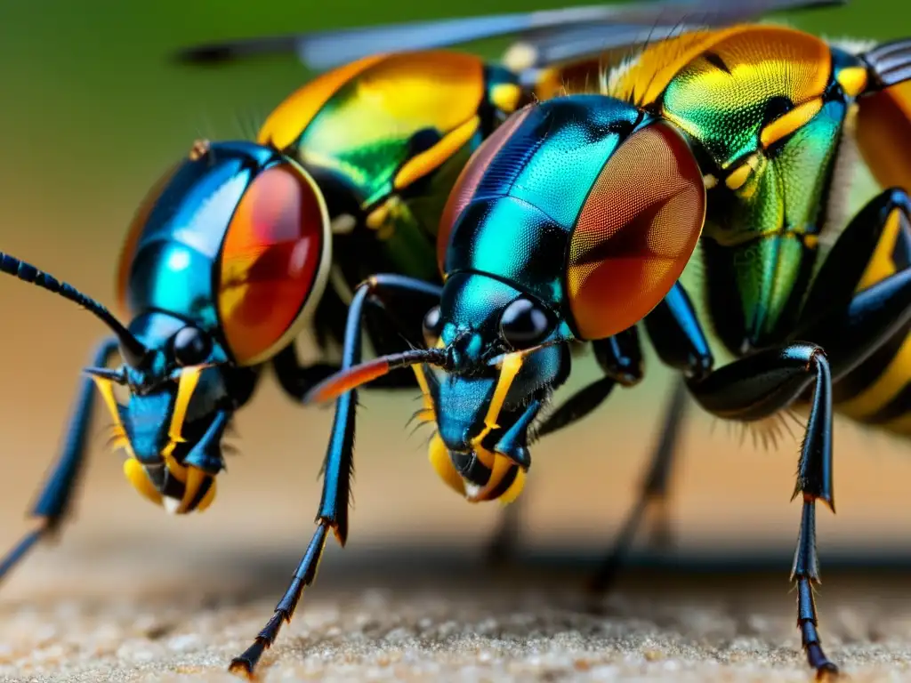 Increíble imagen de enfrentamiento territorial entre macho y hembra insecto, mostrando diferencias en defensa