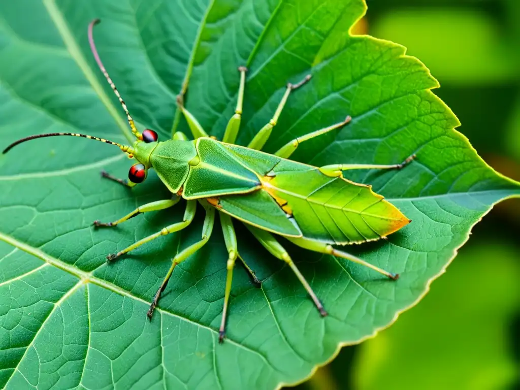 Increíble técnica de camuflaje en insectos: un insecto hoja mimetizado perfectamente con el follaje verde