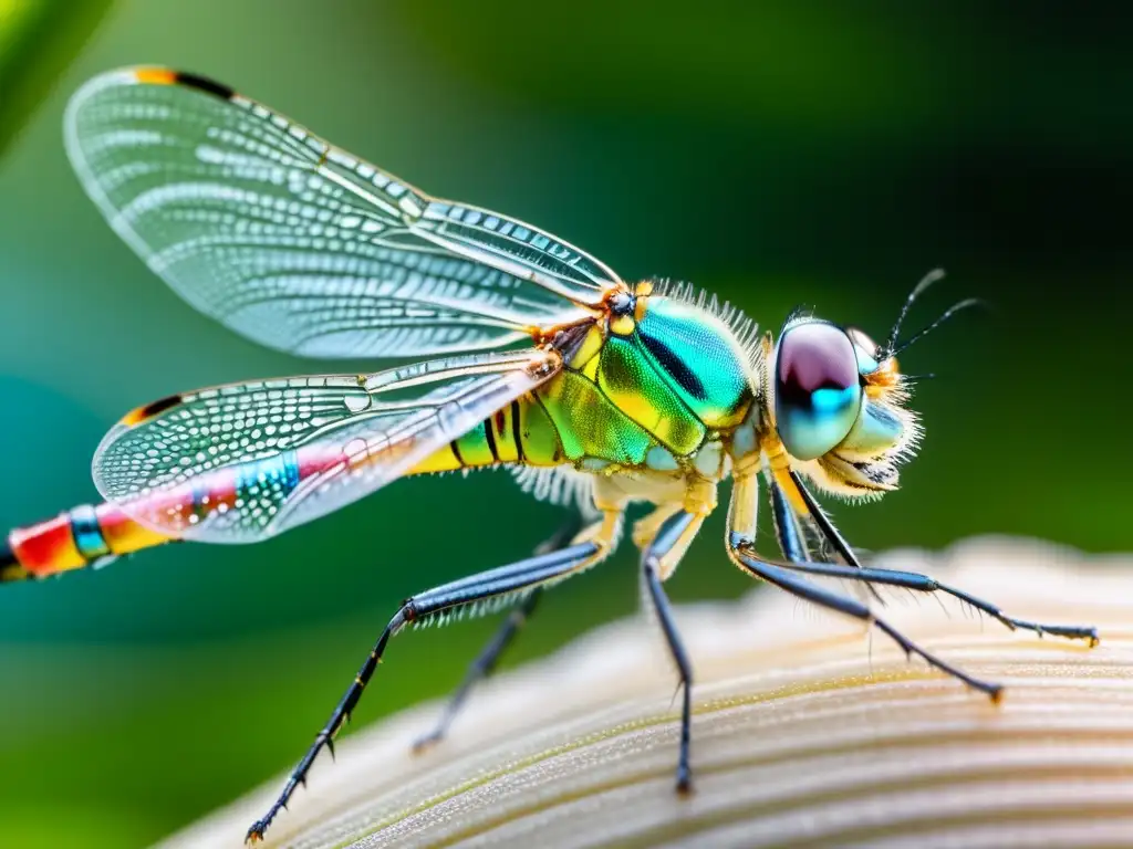 Increíble tecnología wearable para monitoreo insectos integrada en la exoskeleton de una libélula, capturando su belleza iridiscente