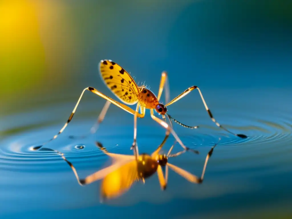 Insecto acuático Gerridae en armonía con la tensión superficial del agua, reflejando la luz del sol