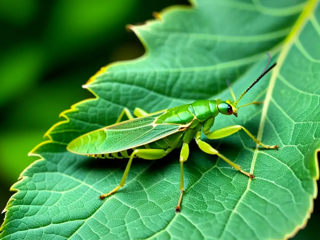 Un insecto hoja se mimetiza perfectamente con su entorno, mostrando su asombroso mimetismo y camuflaje en insectos