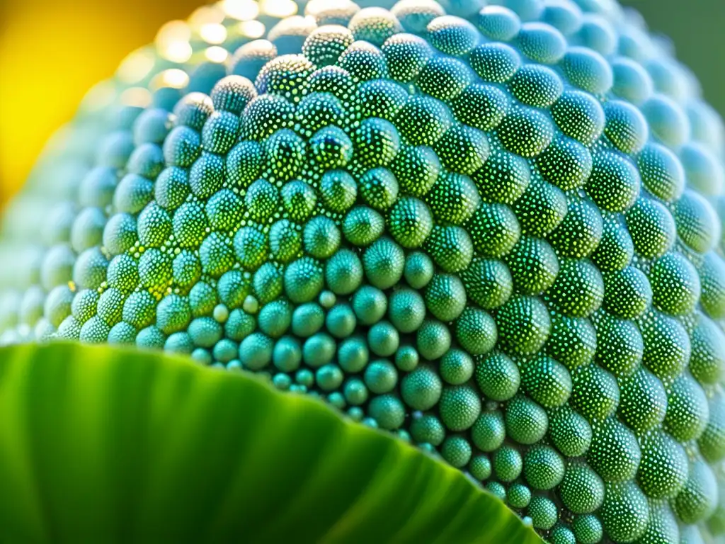 Aprende a identificar insectos experto: Detalle de hoja verde con huevos de insecto, patrón hipnótico, luz y sombra