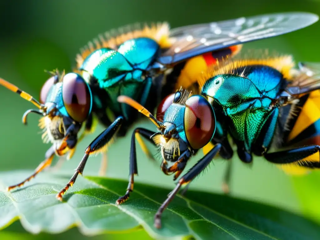 Dos insectos en feroz batalla, sus exoesqueletos brillantes en el sol