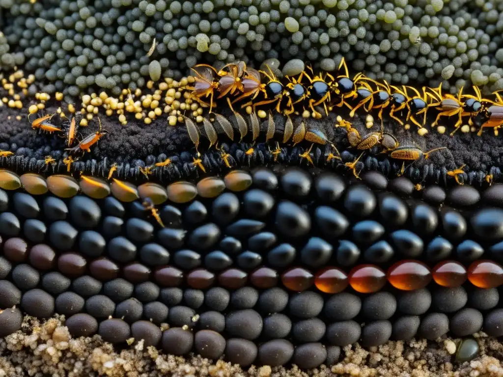 Insectos trabajando juntos para luchar contra la erosión del suelo, creando una imagen vibrante y detallada