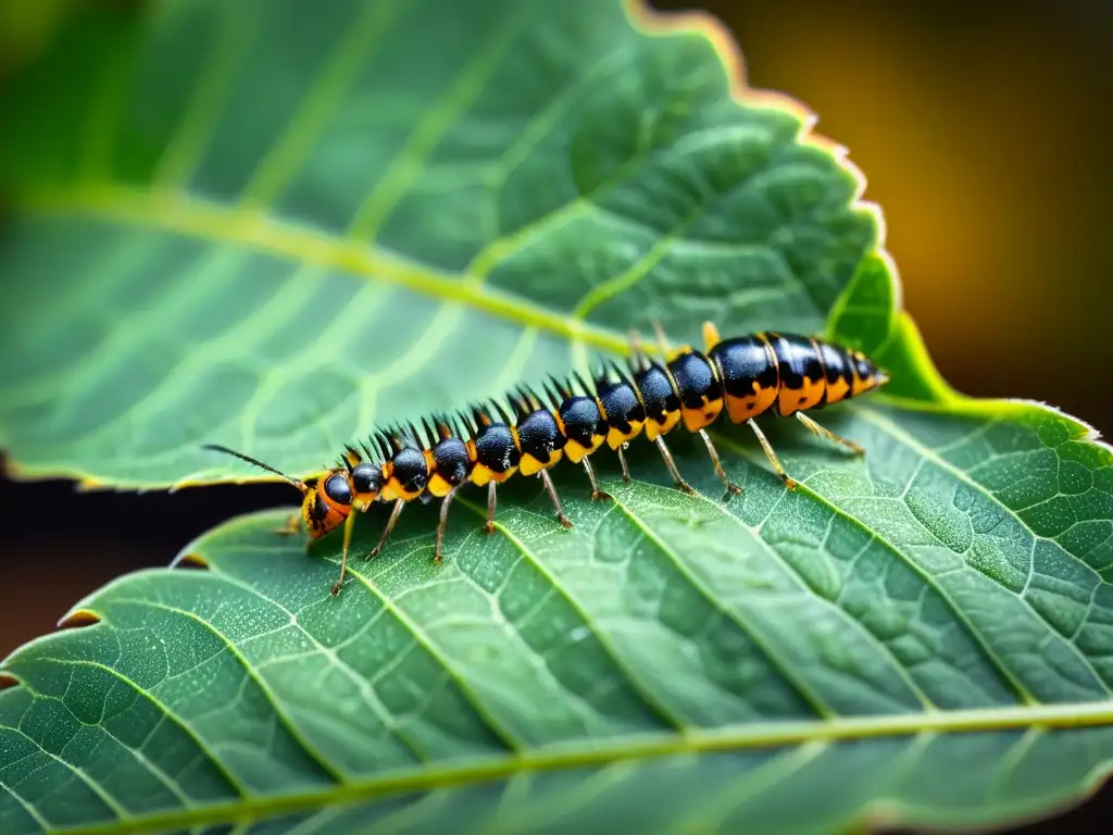 Insectos minúsculos infestando una hoja verde, mostrando la compleja relación entre plagas y plantas