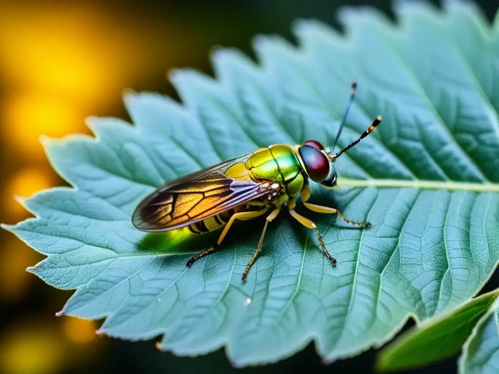 Una luciérnaga en la noche emitiendo su suave luz dorada, con alas iridiscentes