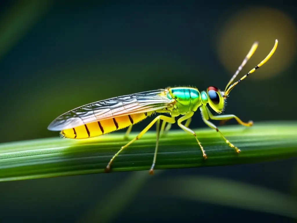 Una luciérnaga en la oscuridad emite bioluminiscencia, destacando su belleza natural