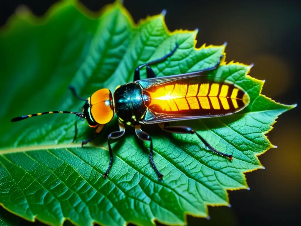 Una luciérnaga brilla intensamente en la oscuridad, iluminando la naturaleza con su bioluminiscencia