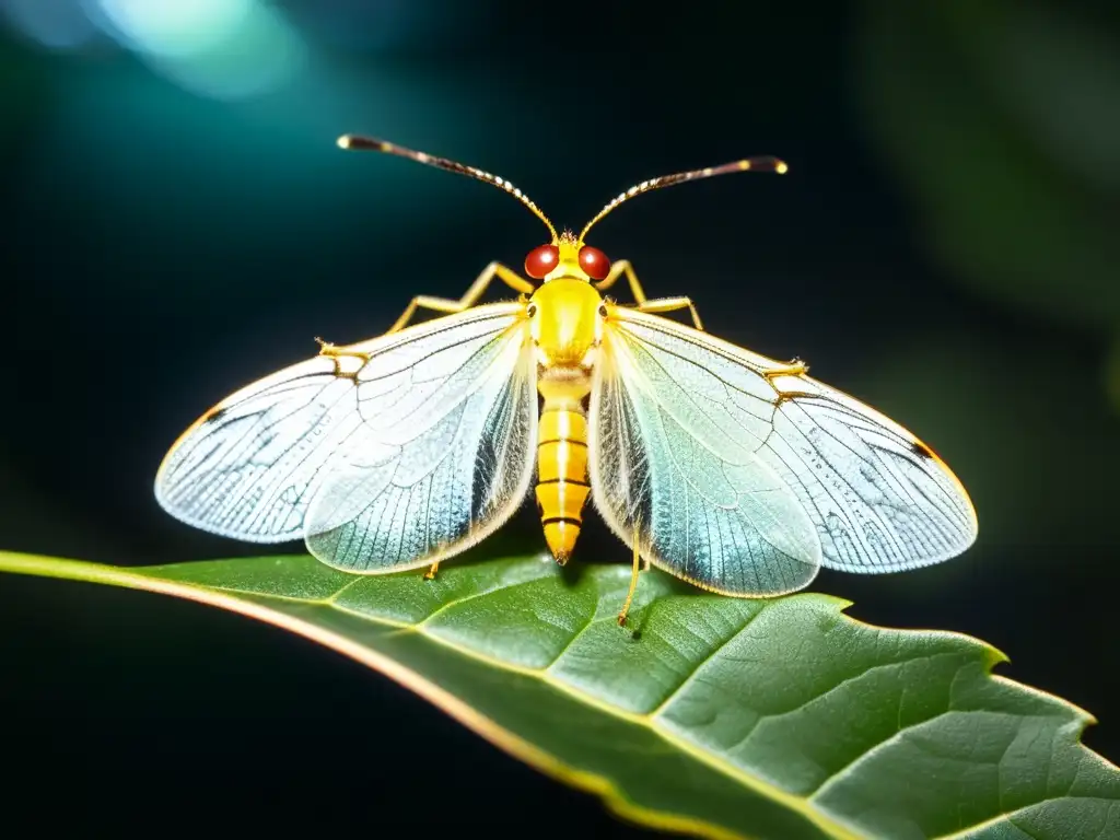 Una luciérnaga brillando suavemente en la oscuridad de la noche, capturando la magia de los destellos nocturnos