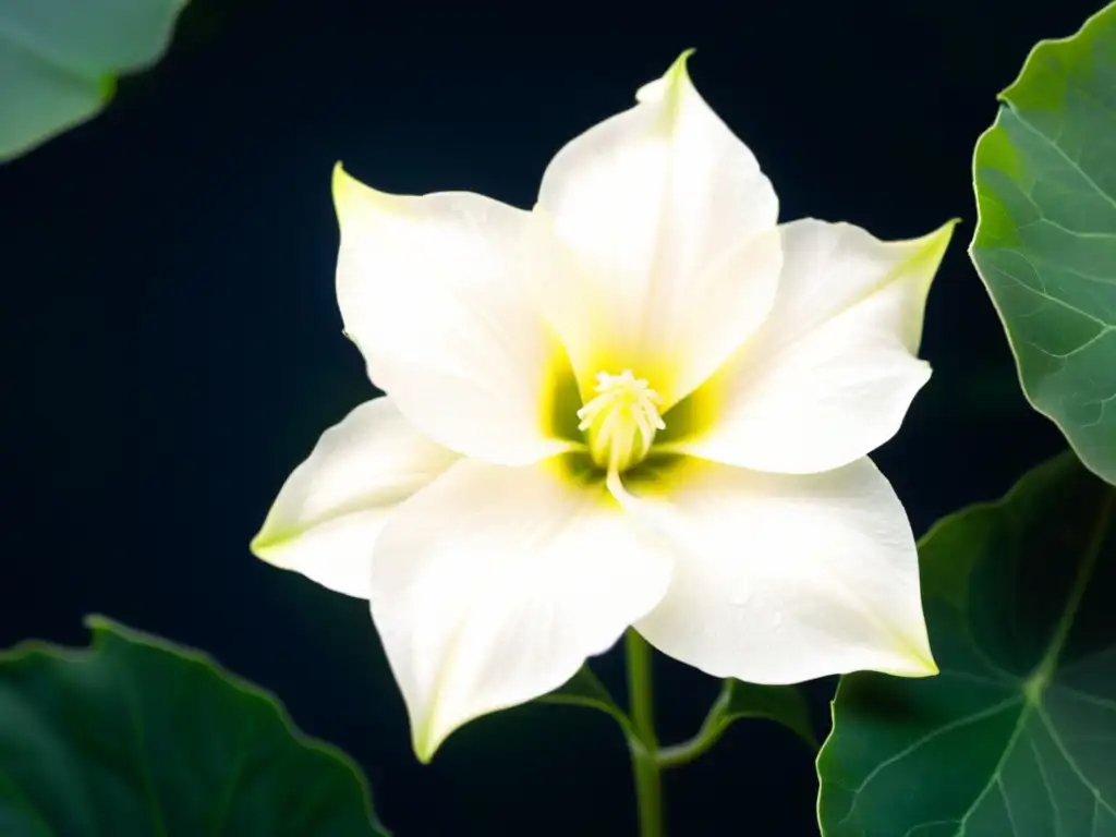 Una lunaflor blanca florece bajo la luz de la luna, atrayendo a un polinizador nocturno