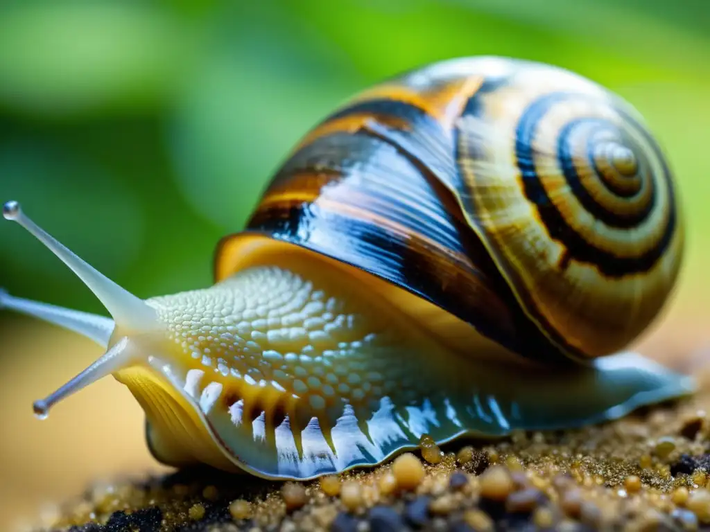 'Fotografía macro de un caracol gigante africano, mostrando su caparazón y detalles texturizados