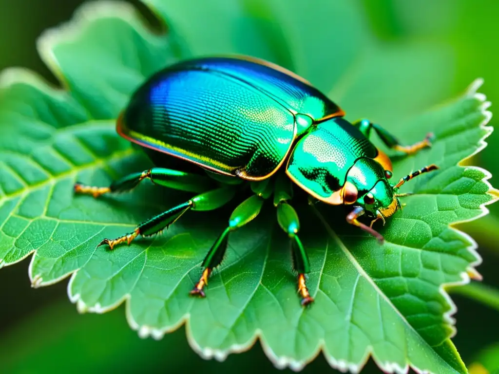 Macro imagen de un escarabajo verde metálico, destacando la importancia de la filogeografía de escarabajos