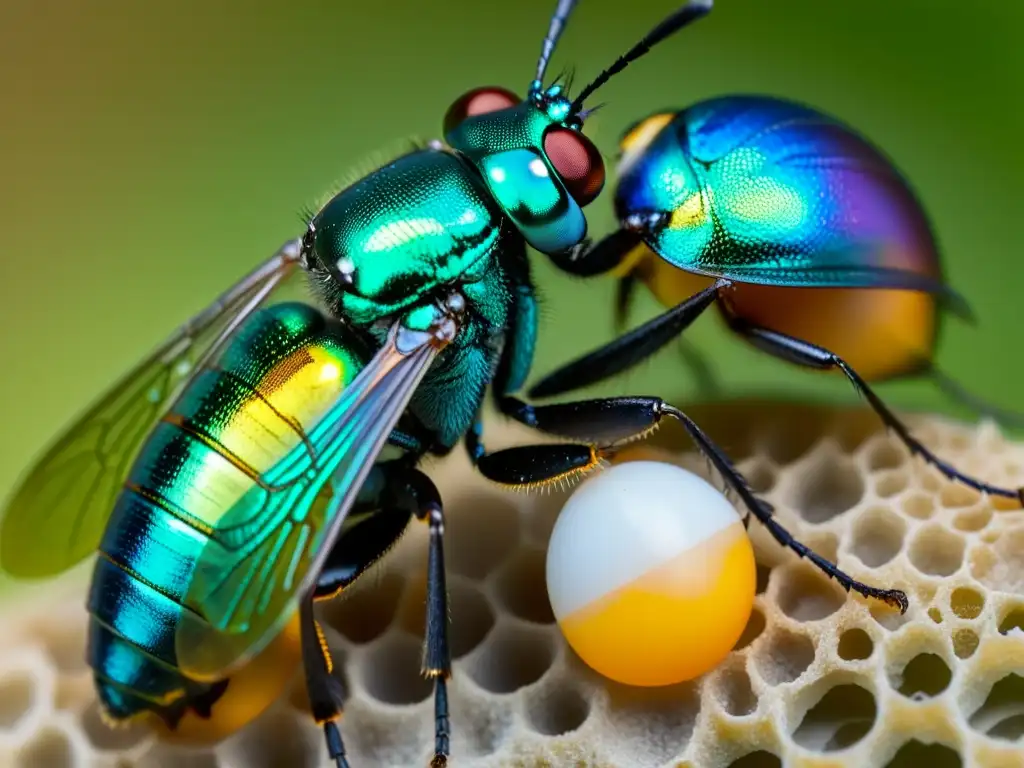 Una madre insecto cuidadosamente atiende a sus huevos con precisión, demostrando el asombroso cuidado parental en insectos