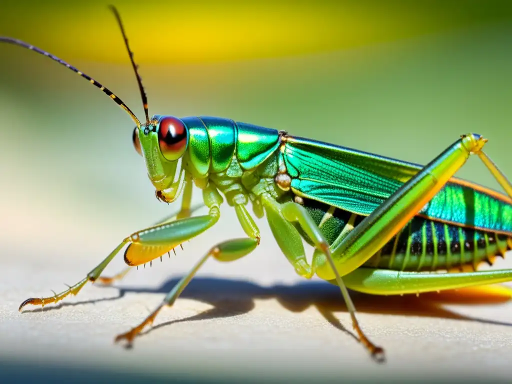 Mano sosteniendo delicadamente un saltamontes verde, detallando sus alas transparentes y cuerpo segmentado