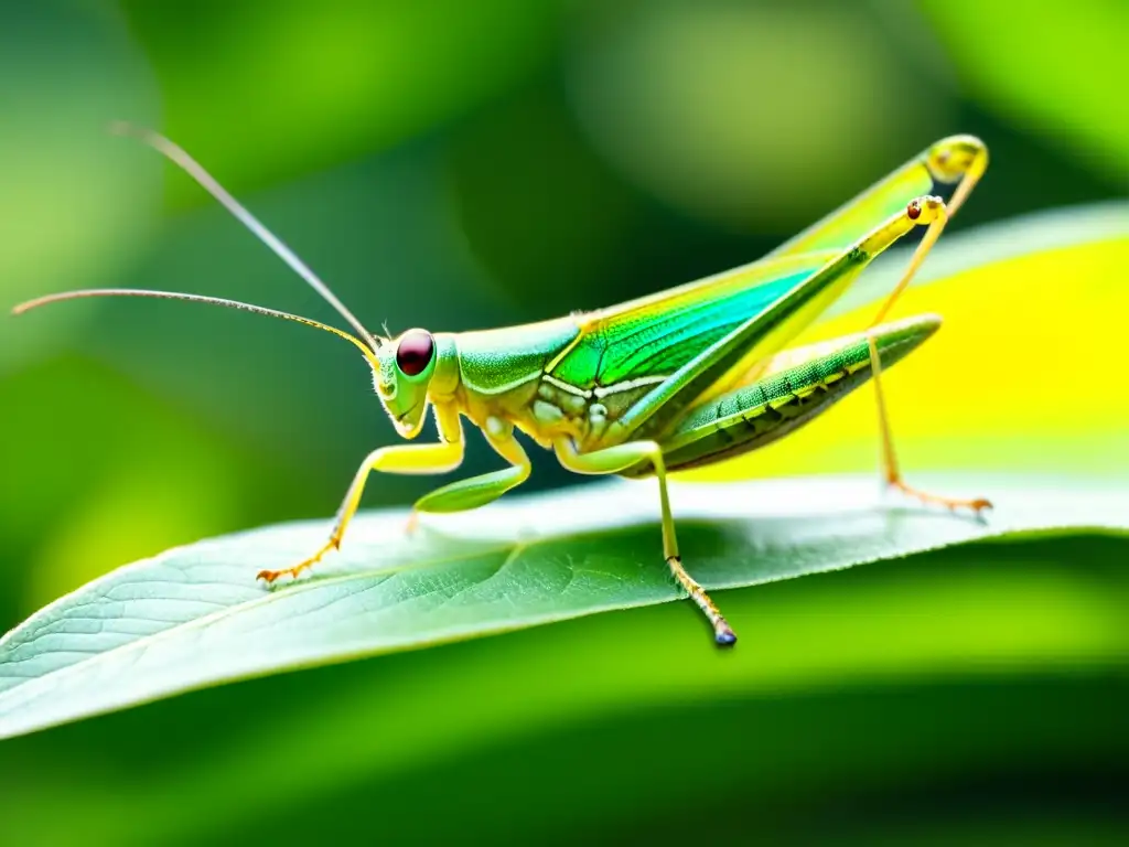 Mano sostiene delicadamente un saltamontes verde entre follaje exuberante