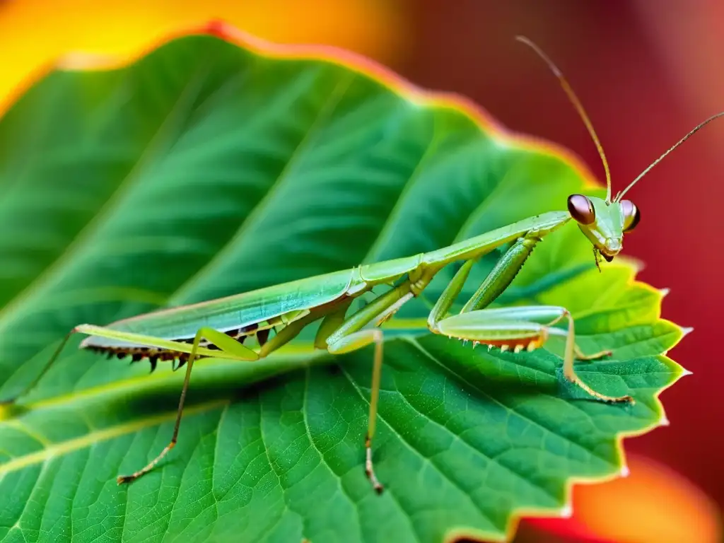 Una mantis religiosa hembra, con su exoesqueleto iridiscente, detallado y letal, lista para cazar