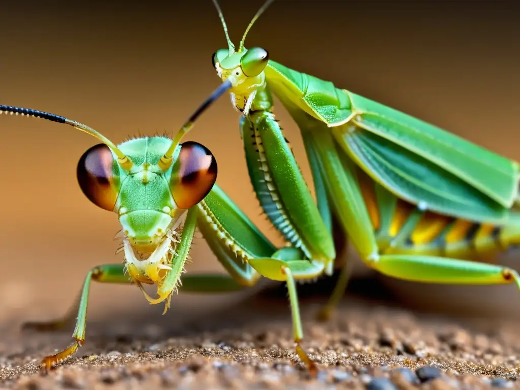 Una mantis religiosa en medio de un ataque, mostrando sus armas evolutivas para caza y defensa