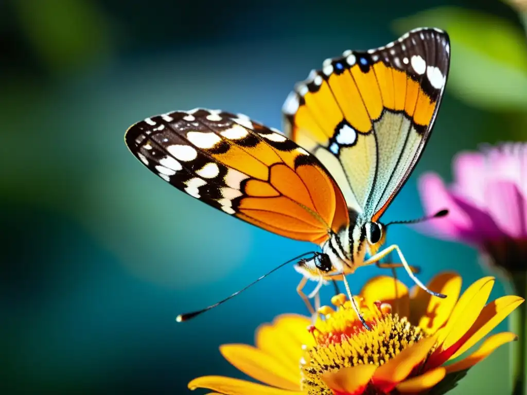 Una mariposa colorida descansa en una flor vibrante, mostrando la belleza de la entomología para principiantes: estudio de insectos