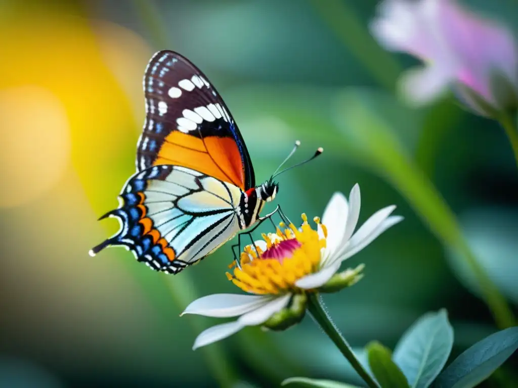 Una mariposa colorida revela la historia evolutiva de los insectos mientras liba néctar de una delicada flor