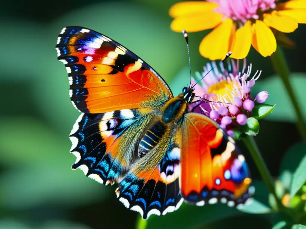 Una mariposa colorida posada en una flor, desplegando sus delicadas alas con patrones e texturas