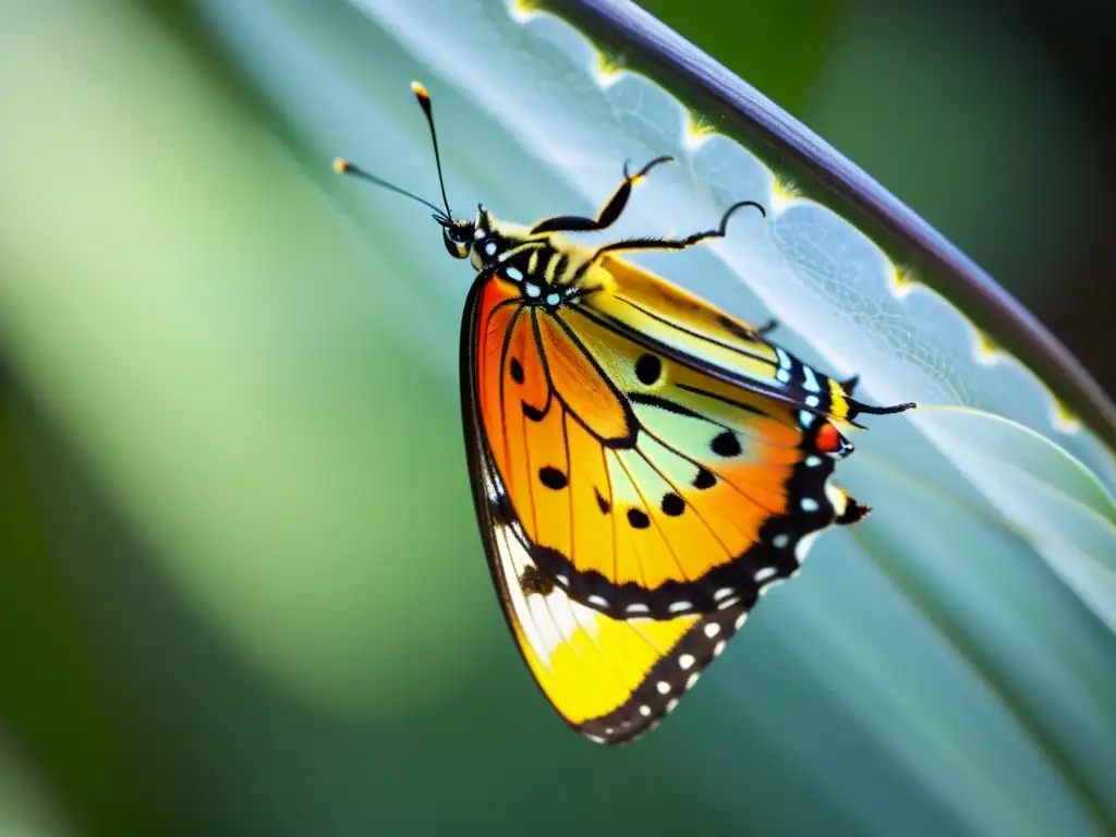 Mariposa emergiendo de la crisálida, mostrando sus alas vibrantes y patrones