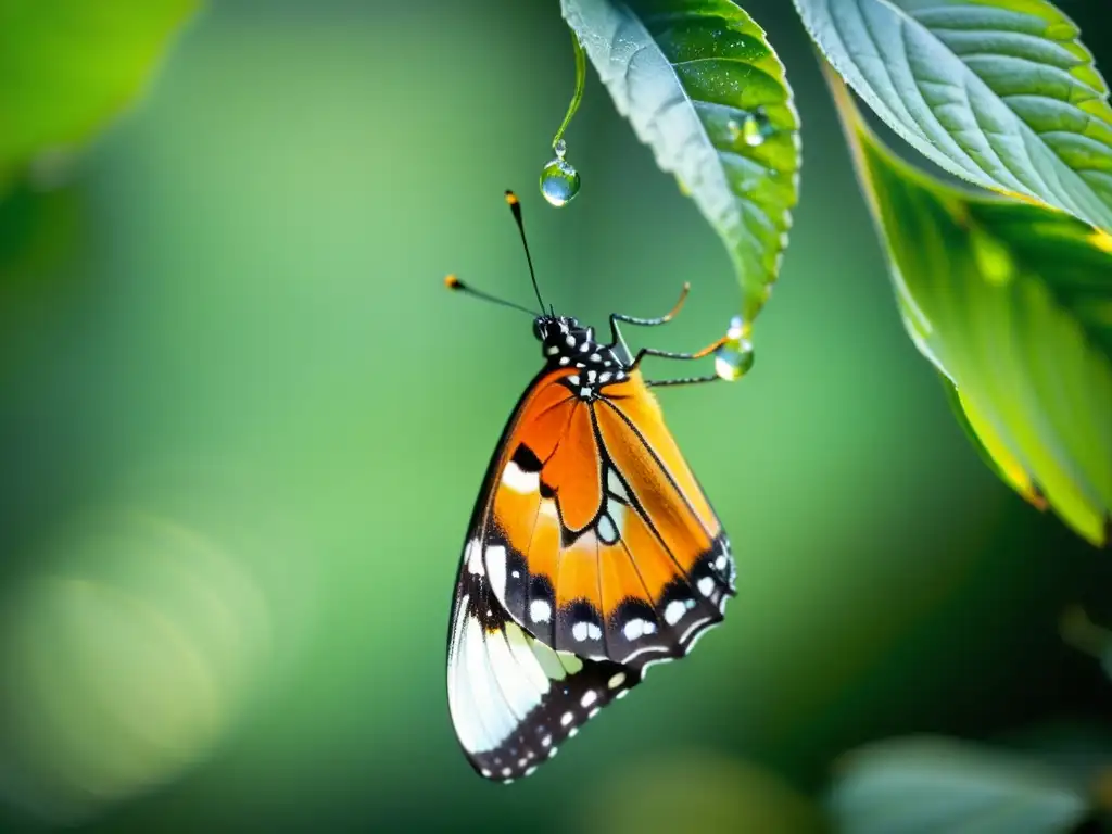 Una mariposa emerge de su crisálida, con detalles delicados en sus alas