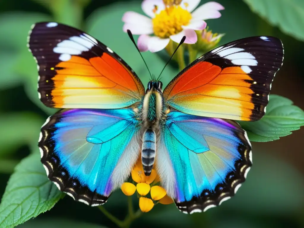 Mariposa iridiscente en flor, regulación recolección insectos mariposas, refleja belleza y vitalidad en la naturaleza