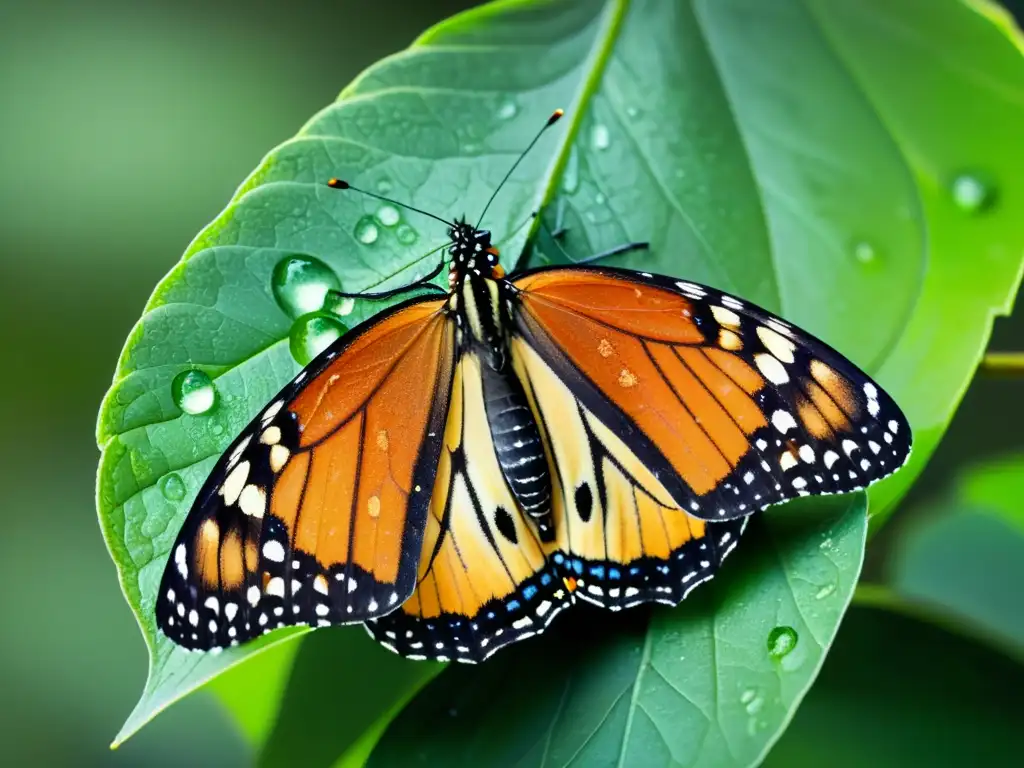 Una mariposa monarca emergiendo de su crisálida, con detalle asombroso en las delicadas alas y colores vibrantes