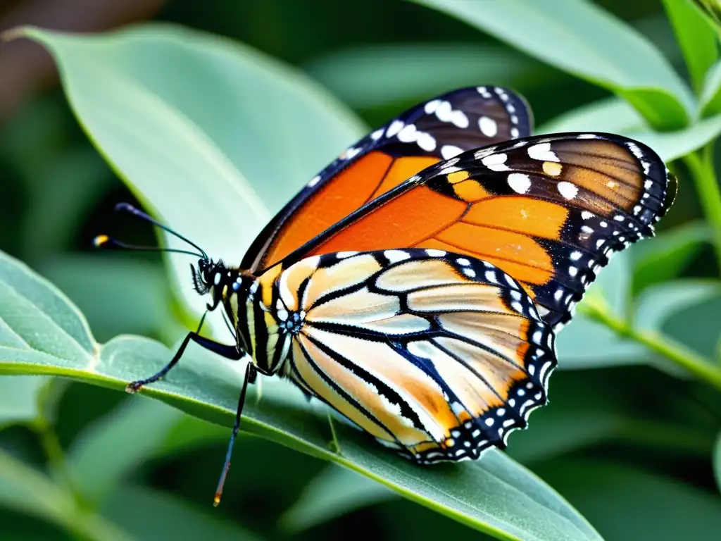 Una mariposa monarca reposa delicadamente en una flor de algodoncillo, con sus alas naranjas y negras en contraste