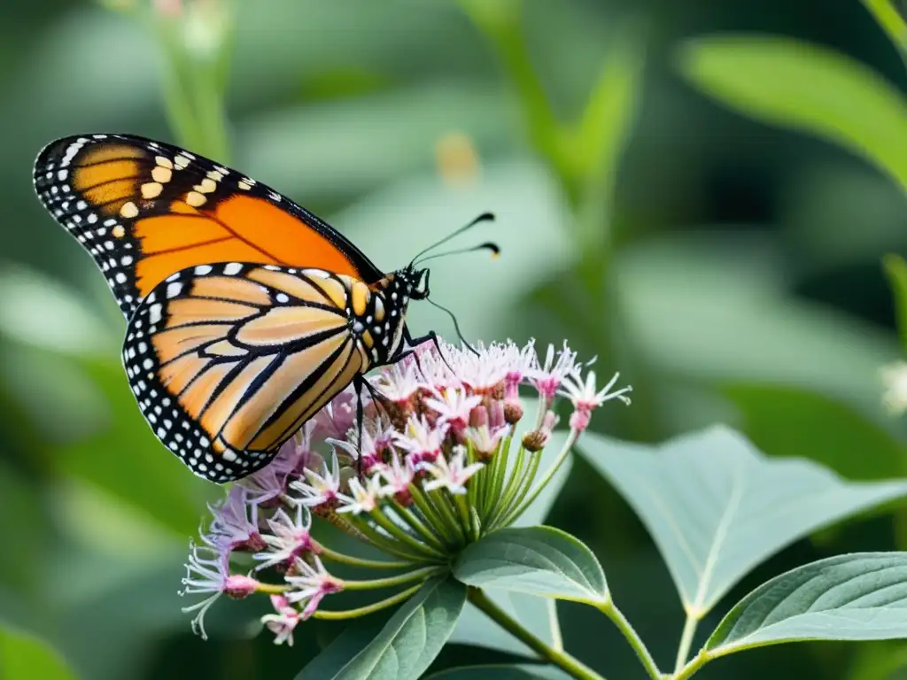 Una mariposa monarca vibrante en un delicado capulín, con sus alas desplegadas y patrones coloridos