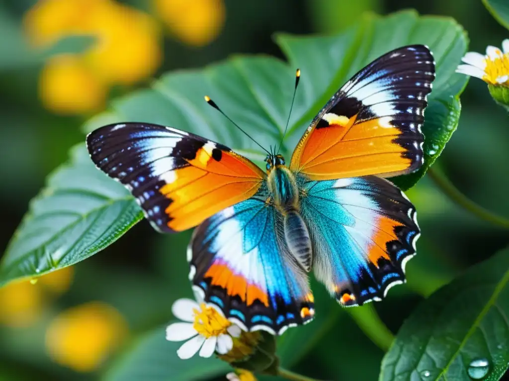 Una mariposa vibrante y colorida en una flor, resaltando la importancia de los polinizadores en los ecosistemas globales