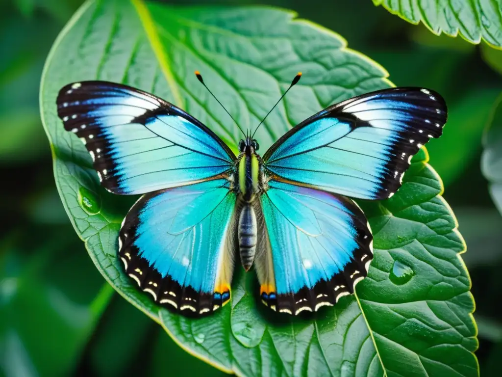 Una mariposa vibrante y delicada posada en una hoja verde exuberante