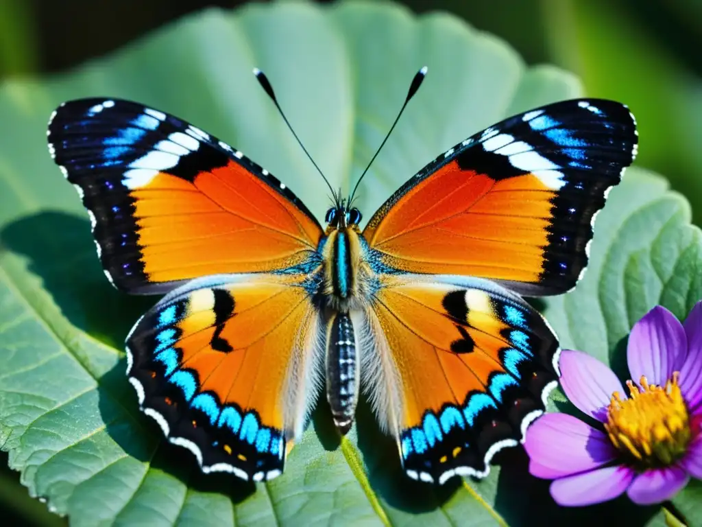 Una mariposa vibrante reposa delicadamente en un pétalo de flor