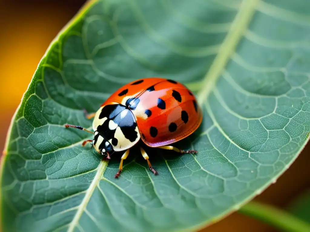 Una mariquita dormida descansa en una hoja seca, mostrando las técnicas de hibernación y diapausa de los insectos