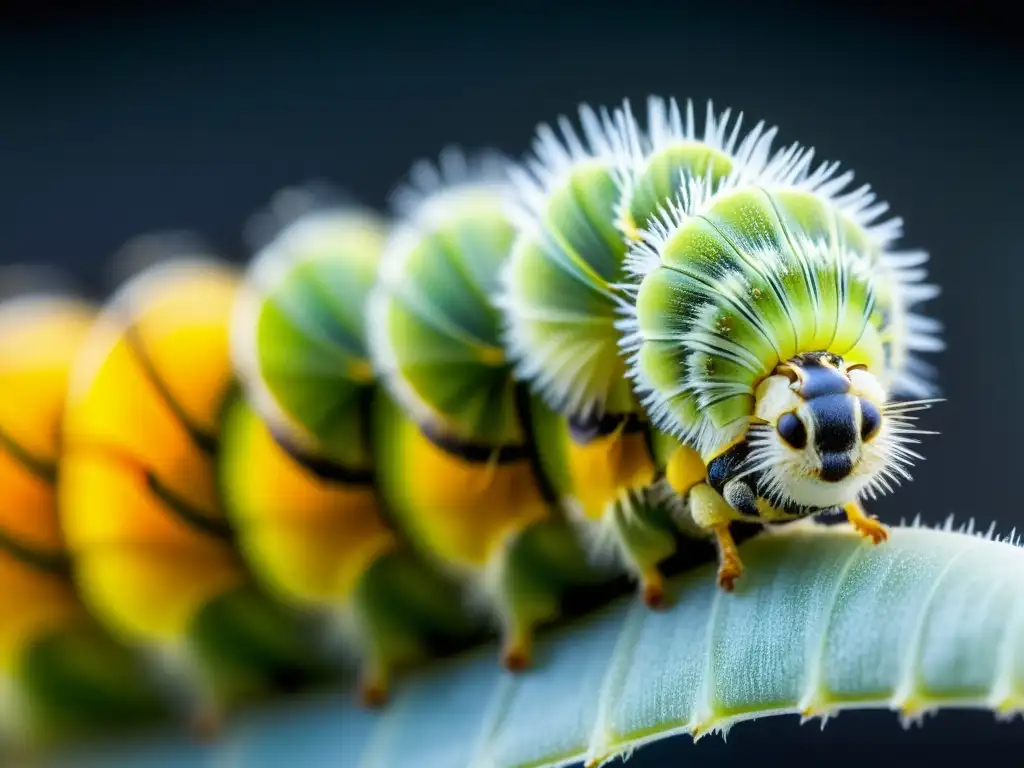 Metamorfosis en insectos y animales: Detalle de una oruga mudando su exoesqueleto en una impresionante transformación