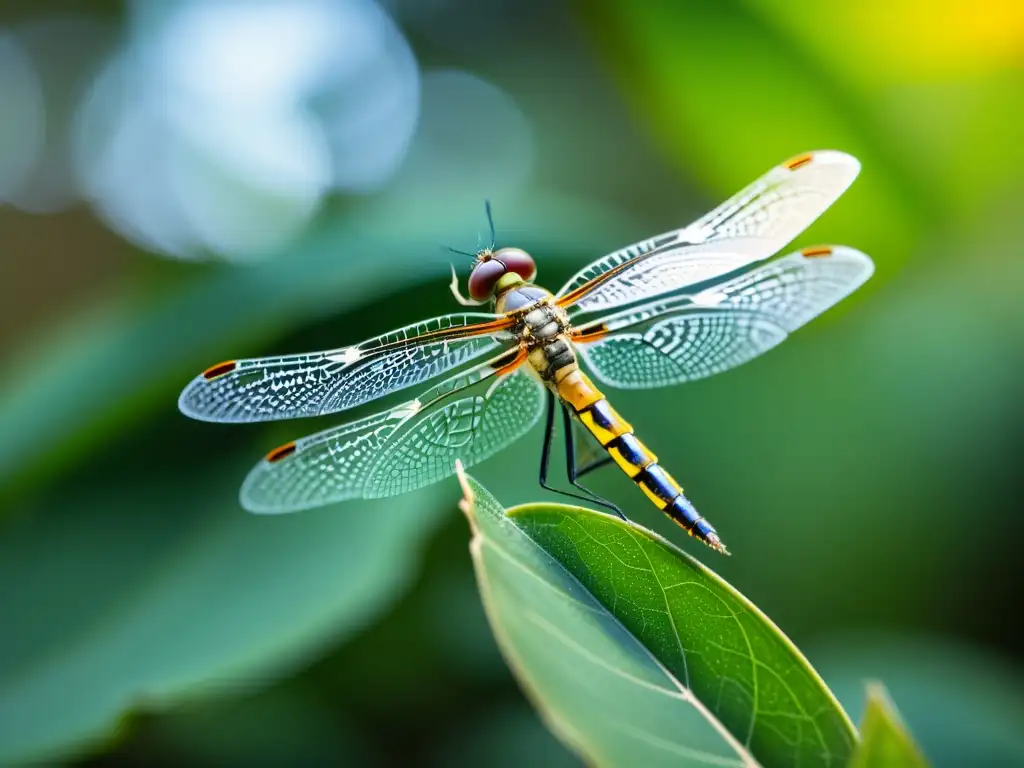 Un microdrón inspirado en libélulas, con alas y detalles ingeniosos, contrasta con la naturaleza exuberante