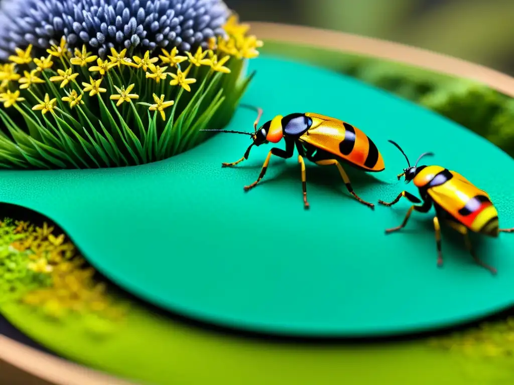 Modelado de poblaciones de insectos en detalladas maquetas, mostrando el impacto del cambio climático en sus hábitats