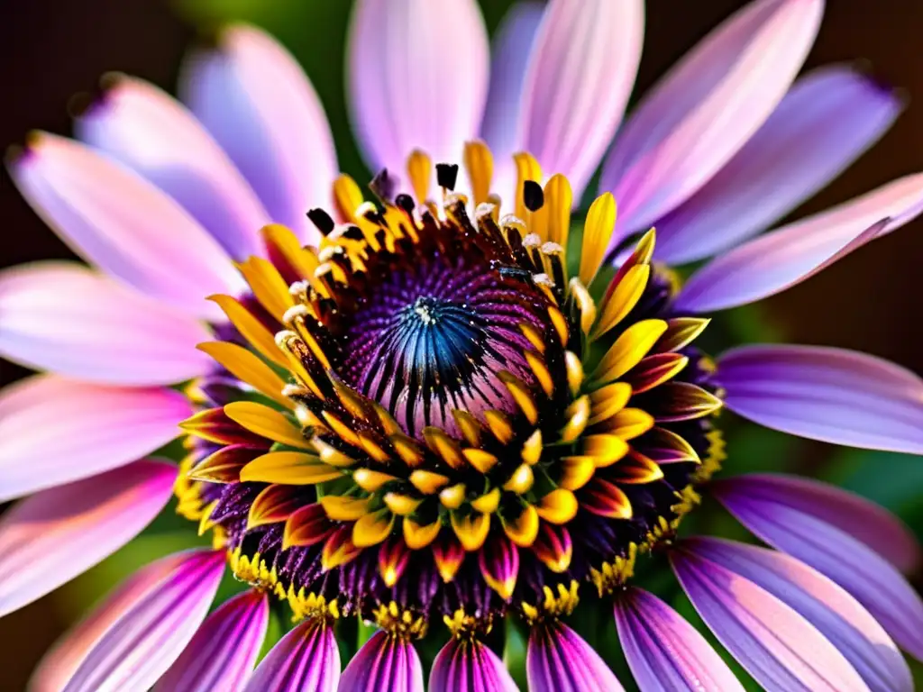 Un momento mágico: un insecto polinizador en peligro se acerca a una radiante equinácea morada en plena floración, con detalle fascinante