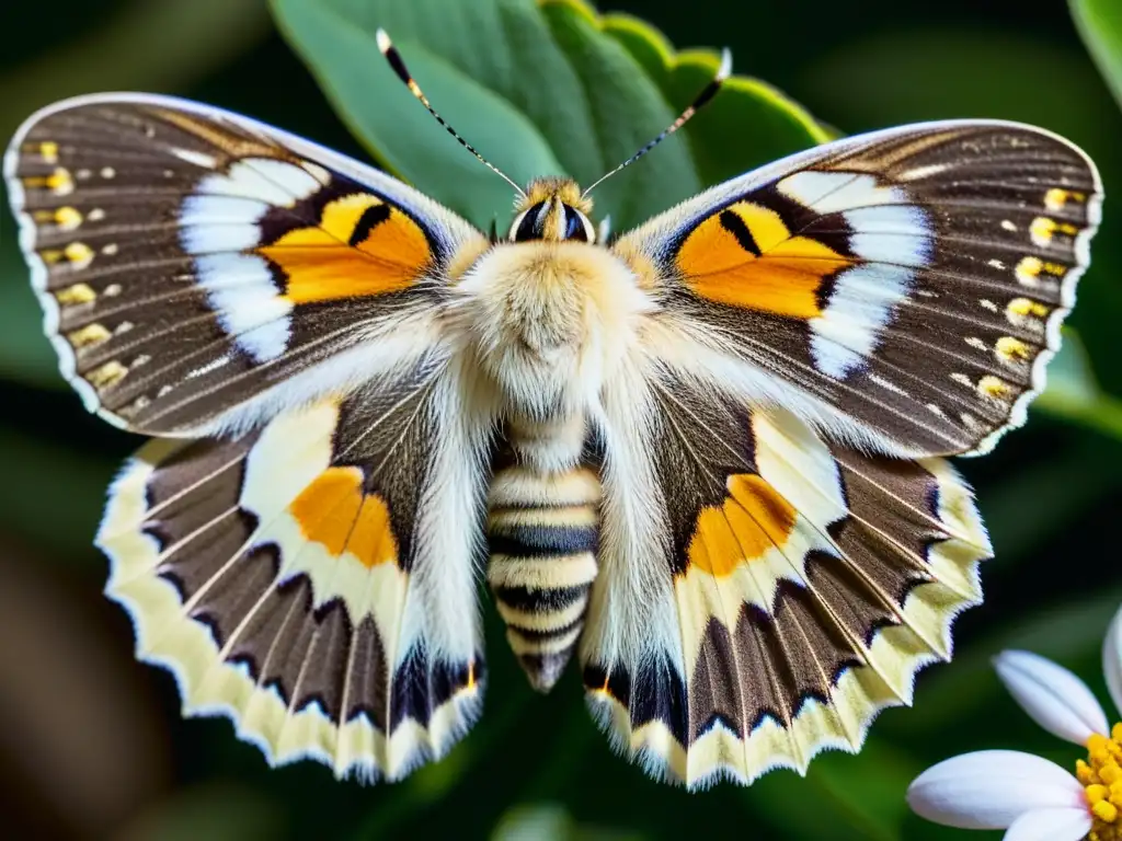 Un momento mágico: una polilla delicadamente recogiendo néctar de una flor vibrante