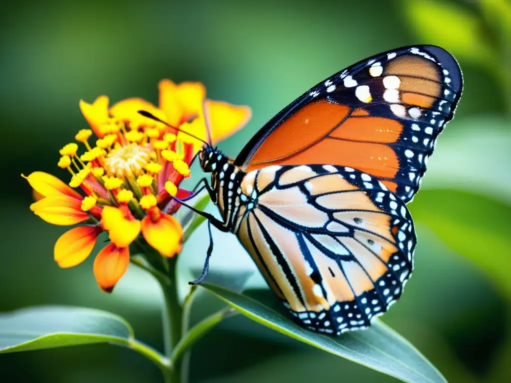 Monarca en flor de asclepia, protección insectos migratorios colaboraciones internacionales