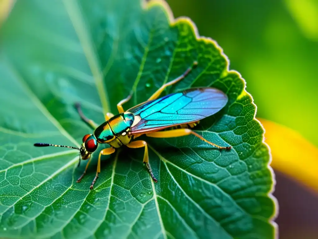 Un mundo de insectos coloridos en una hoja, con patrones detallados y texturas, reflejando la complejidad del modelado de poblaciones de insectos