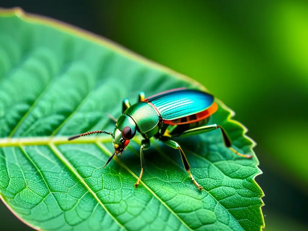 Nanobot de alta tecnología aplica pesticida a plaga en hoja verde