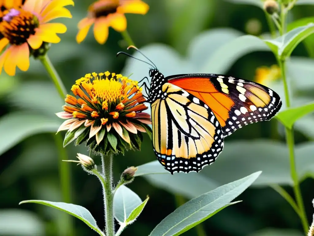 Un oasis natural en la ciudad: un exuberante jardín urbano lleno de mariposas revoloteando en flores nativas