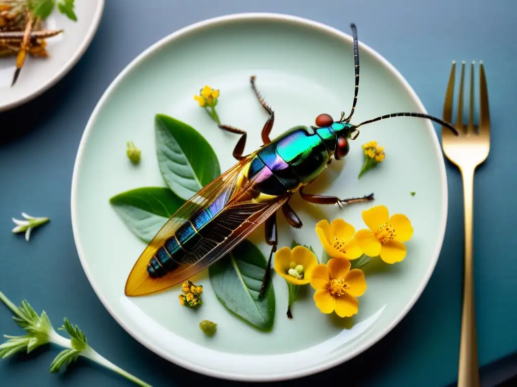 Una obra de arte culinaria con insectos comestibles, destacando la entomofagia en la ruta gastronómica mundial