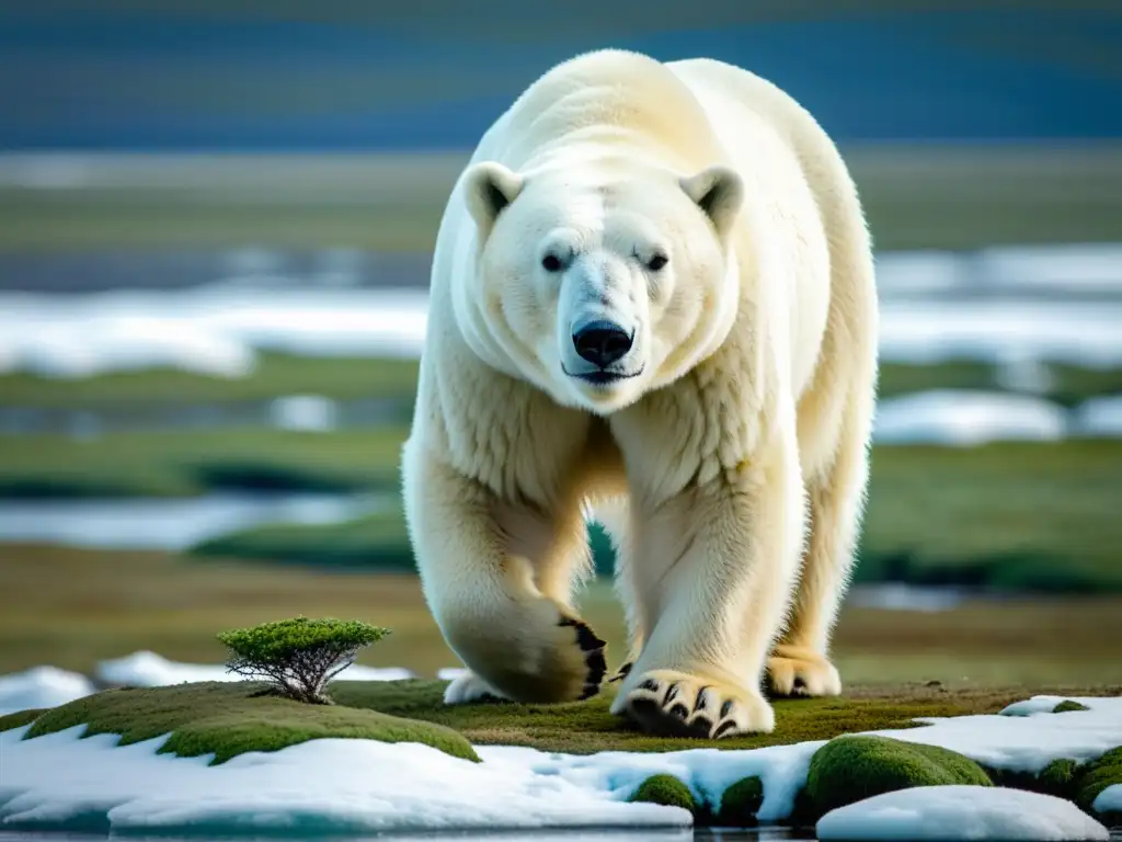 Un oso polar busca insectos en la tundra ártica, resaltando el impacto del deshielo en los insectos polares